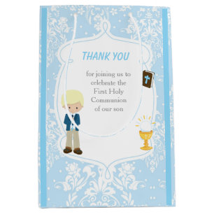 Sacola Para Presentes Média Primeira Comunhão de Cabelos Louros Obrigado