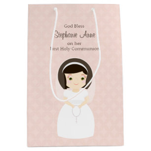Sacola Para Presentes Média Primeira menina do Brunette do comunhão santament