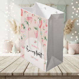 Sacola Para Presentes Média Primeiro aniversário de criança de morango