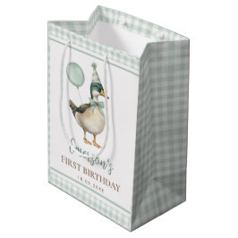 Sacola Para Presentes Média Primeiro aniversario de Pato Sortudo Verde de Sage