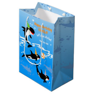 Sacola Para Presentes Média primeiro aniversario debaixo do mar, orca-baleia