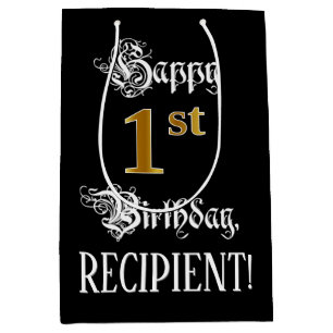 Sacola Para Presentes Média primeiro aniversario ~ Script do Rico; Faux Dourad