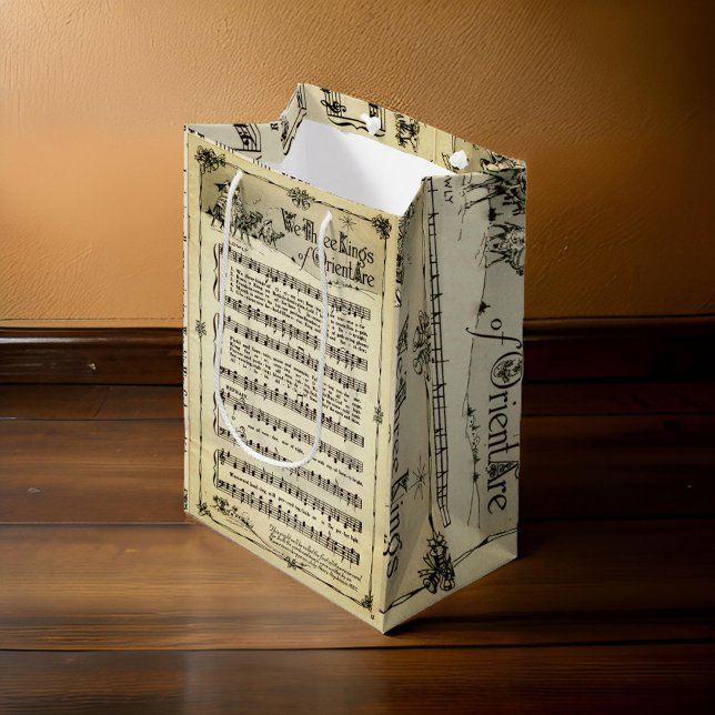 Sacola Para Presentes Média Primeiro Bolso de Presente da Folha de Música Noel (Criador carregado)