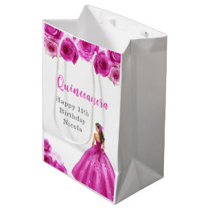 Sacola Para Presentes Média Princesa em Quinto Vestido Rosa Quente