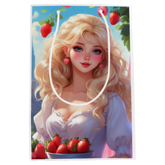 Sacola Para Presentes Média princesa morango  (Frente)