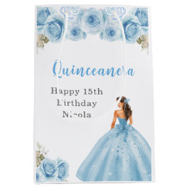 Sacola Para Presentes Média Princesa no Vestido Azul Quinceanera Aniversário