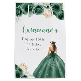 Sacola Para Presentes Média Princesa no Vestido Verde Escuro Quinceanera