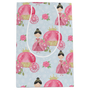 Sacola Para Presentes Média Princesa rosa e carruagem
