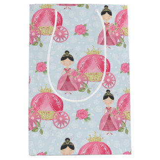 Sacola Para Presentes Média Princesa rosa e carruagem