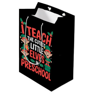 Sacola Para Presentes Média Professor de Natal Eu Ensino os Elfos Mais Fofos P