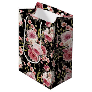 Sacola Para Presentes Média Profusão do rosa do rosa - fundo preto