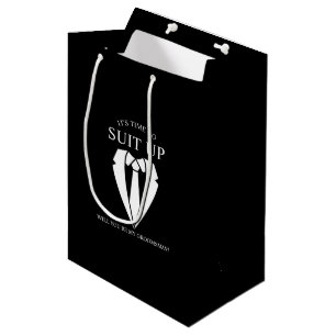 Sacola Para Presentes Média Proposta de Padrinho de casamento Preto "SUIT UP"