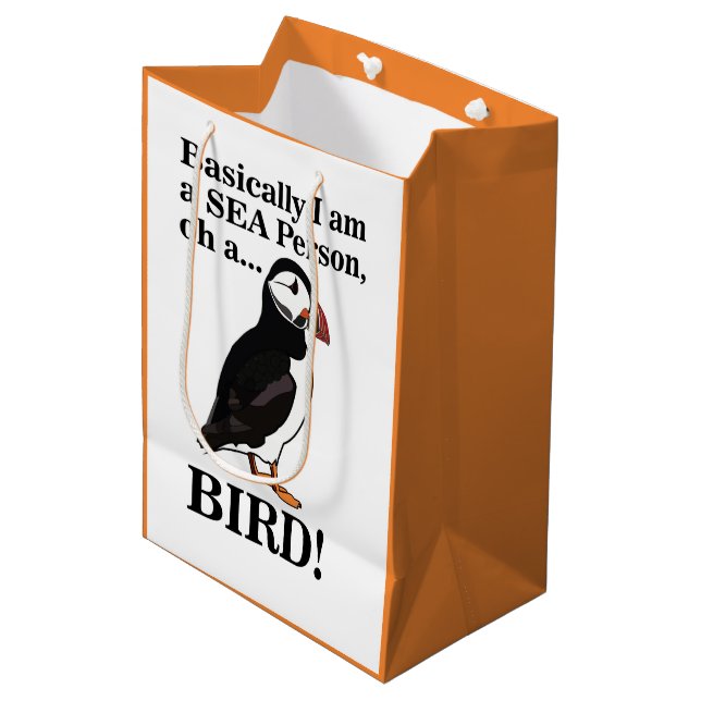 Sacola Para Presentes Média Puffin Bird Engraçado Aniversário (Frente inclinada)