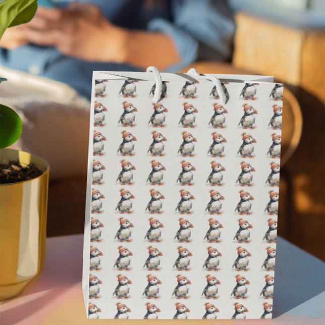 Sacola Para Presentes Média Puffin de feliz (Criador carregado)