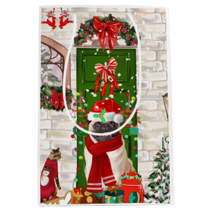Sacola Para Presentes Média Pug Dog Christmas