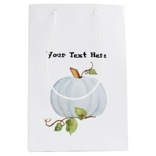 Sacola Para Presentes Média Pumpkin Blue Watercolor, Saco de Presente Personal