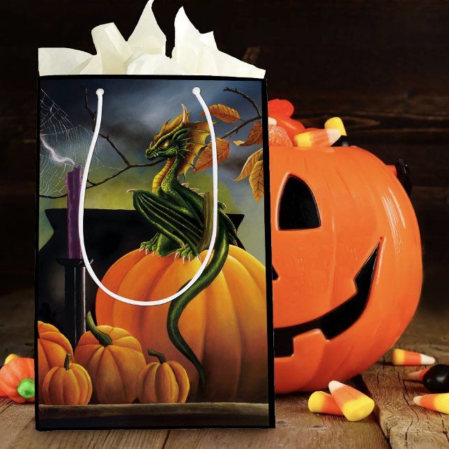Sacola Para Presentes Média Pumpkin Dragon Cauldron Halloween (Criador carregado)
