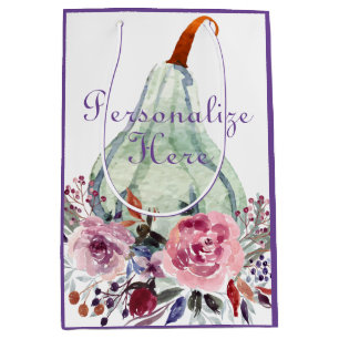 Sacola Para Presentes Média Pumpkin pastel elegante outono floral chaleira de