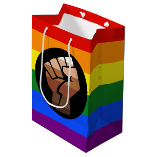 Sacola Para Presentes Média Punho erguido da bandeira de cor das pessoas queer