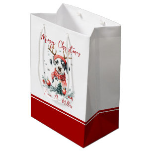 Sacola Para Presentes Média Puppy Dalmaciano de Natal Festivo