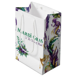 SACOLA PARA PRESENTES MÉDIA PURPEN GREEN DOURADA MARDI GRAS MÁSCARAS PENAS