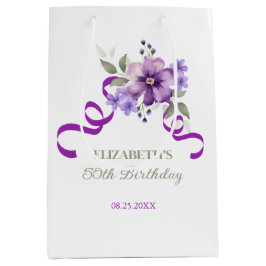 Sacola Para Presentes Média Purple Flower Greenery Ribbon Birthday