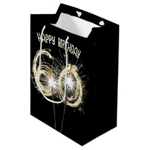Sacola Para Presentes Média Purpurina Dourada para 60º Aniversário