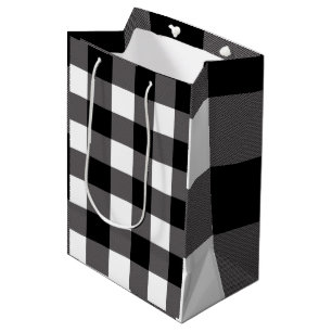 Sacola Para Presentes Média Quadrados Xadrez Preto e Branco Plaid de Búfalo