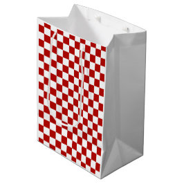 Sacola Para Presentes Média Quadrados xadrez vermelho branco geométrico retrô