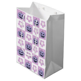 Sacola Para Presentes Média Quadro de compras do Dia das Bruxas Púrpura Rosa p