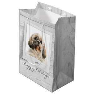 Sacola Para Presentes Média Quadro de Fotos de Pet de Feriados Felizes Persona
