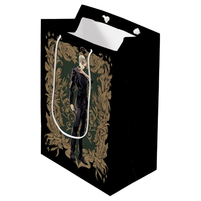 Sacola Para Presentes Média Quadro de Ornamentado Anime Draco Malfoy (Frente inclinada)