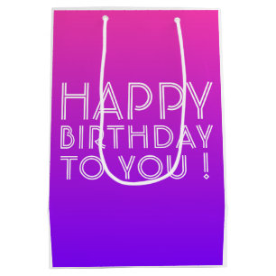 Sacola Para Presentes Média Qualquer Nome Editável Feliz Aniversário Rosa Roxo