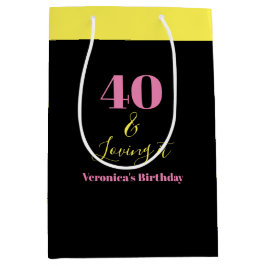Sacola Para Presentes Média Quarenta e Adorando os 40 Anos de Idade Amarelo Pr