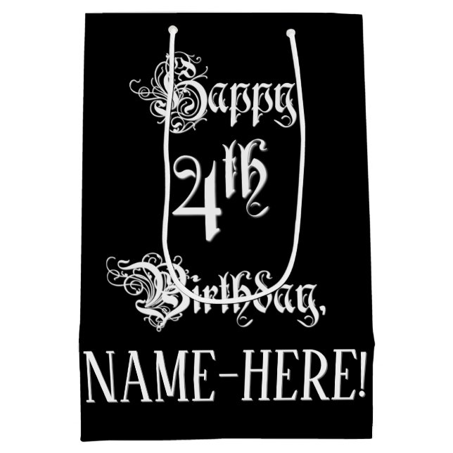 Sacola Para Presentes Média Quarto aniversário: Rico, Script Elegante + Nome P (Verso)