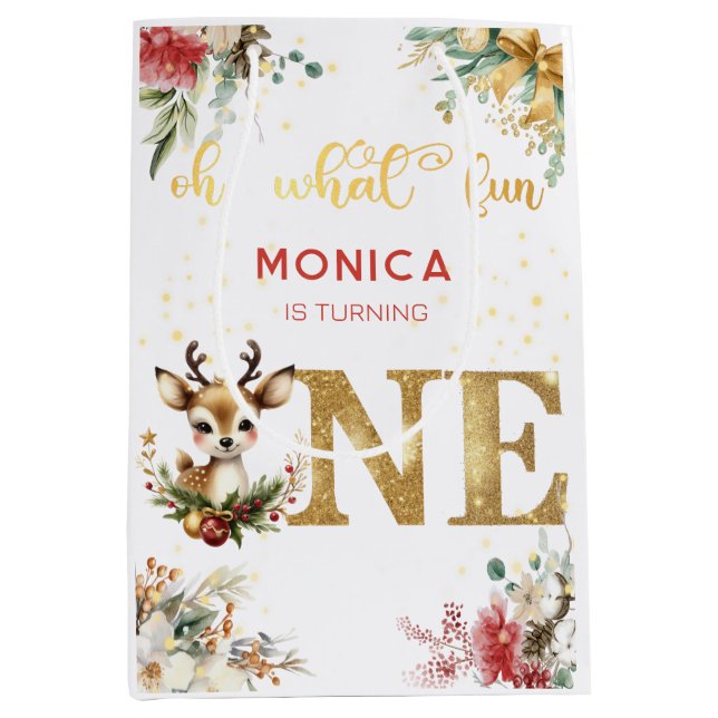 Sacola Para Presentes Média Que Natal divertido primeiro aniversário (Frente)