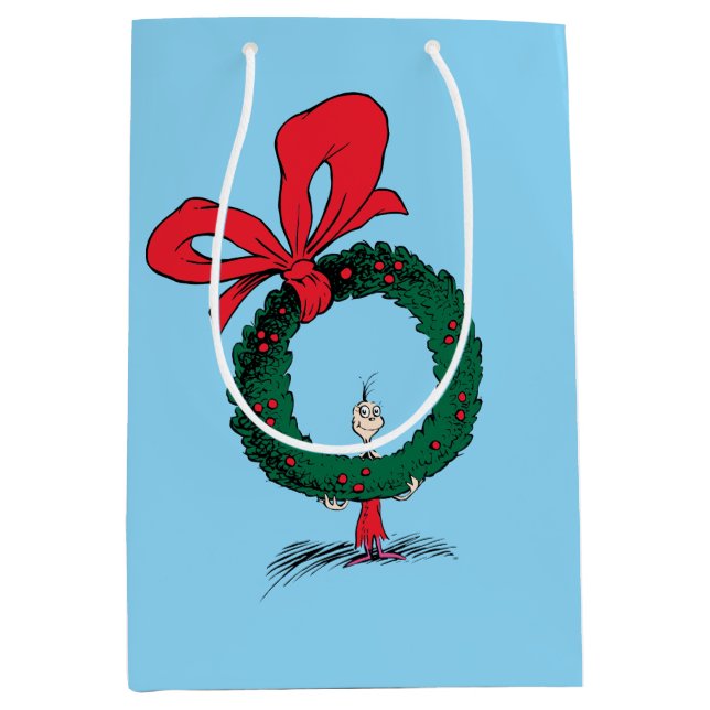 Sacola Para Presentes Média Quem Espia Através da Coroa de Natal (Frente)
