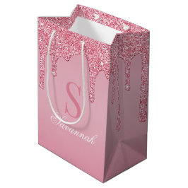 Sacola Para Presentes Média Quic Blush Pink Glitter Drives Sparkle Monograma