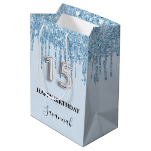 Sacola Para Presentes Média Quinceanera baby blue glitter nome