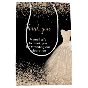Sacola Para Presentes Média Quinceanera Champagne Vestido Branco Faux Glitter