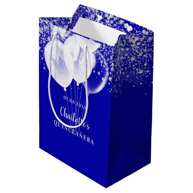 Sacola Para Presentes Média Quinceanera - nome dos balões royal blue glitons (Verso inclinado)
