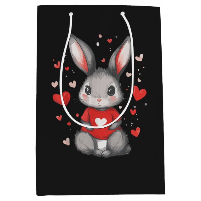 Sacola Para Presentes Média Rabbit Lover Heart Girl (Frente)