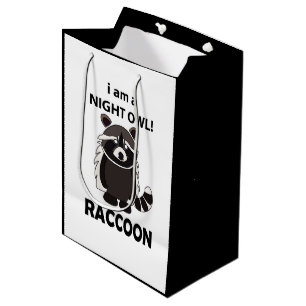 Sacola Para Presentes Média Raccoon, sou uma Coruja Noite Engraçado Raccoon