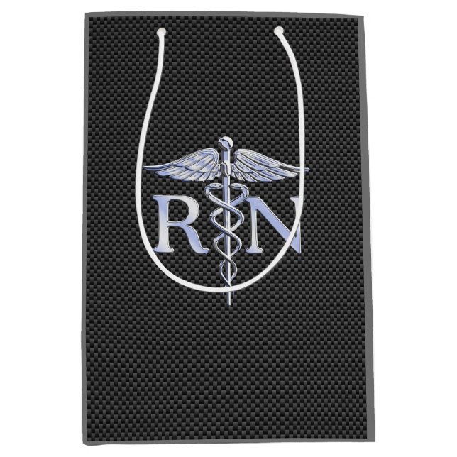 Sacola Para Presentes Média Racy Registered Nurse RN Silver Caduceus Cobras (Frente)