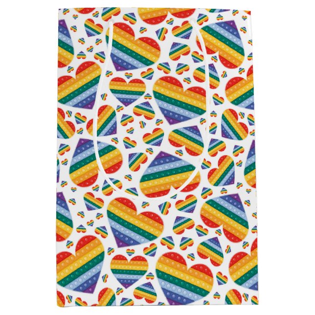 Sacola Para Presentes Média Rainbow Pride Hearts Gift Bag (Frente)