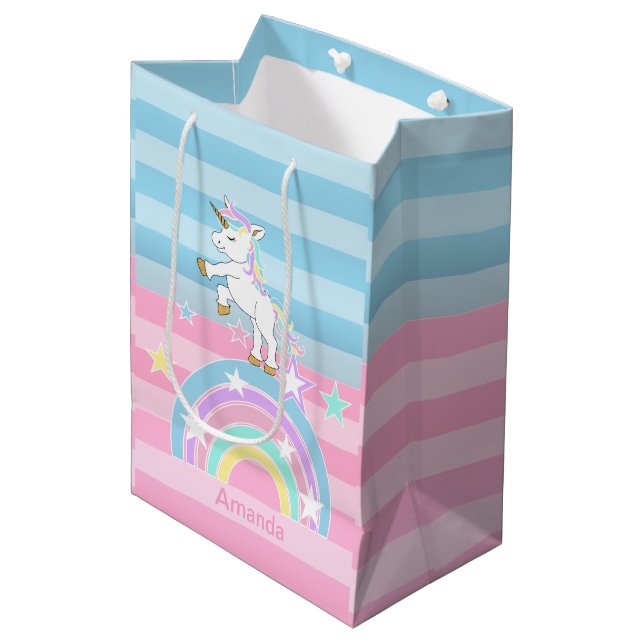 Sacola Para Presentes Média Rainbow Unicorns (Frente inclinada)