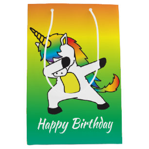 Sacola Para Presentes Média Rainbow Unicórns Fazendo o Dab e Dançando