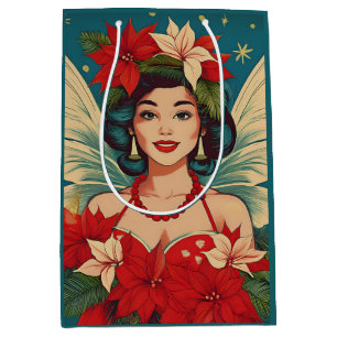 Sacola Para Presentes Média Rainha da Beleza do Natal Tropical de Retro