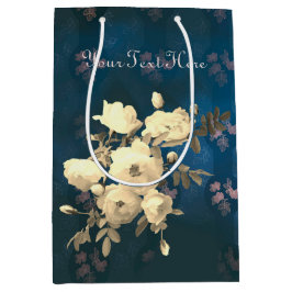 Sacola Para Presentes Média Ramificação de Rosas Brancas Personalizada