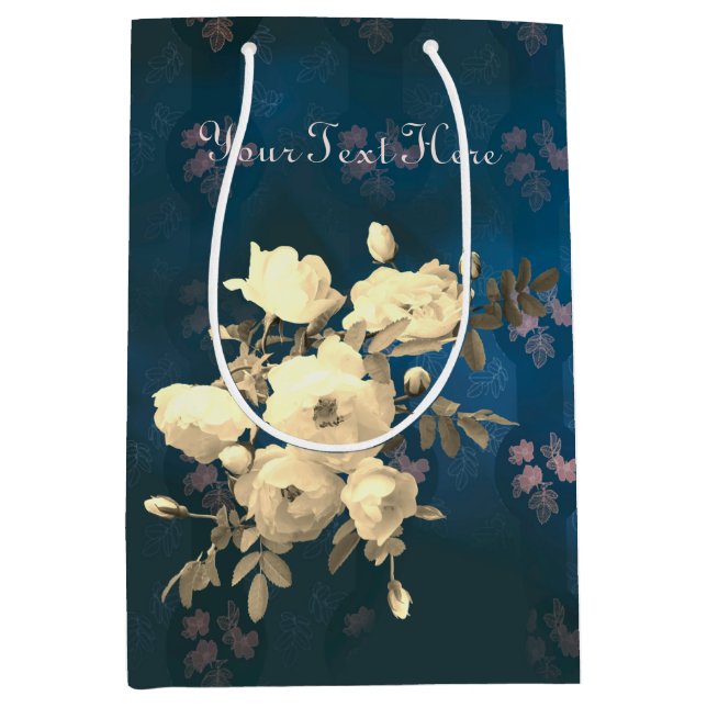 Sacola Para Presentes Média Ramificação de Rosas Brancas Personalizada (Frente)